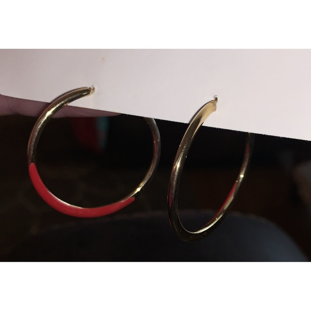 Gold And Red Enamel Hoop Earrings - Picture 3 of 3